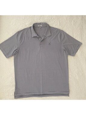 Peter Millar Summer Comfort Polo Shirt Black & White Stripe Logo Sz XXL